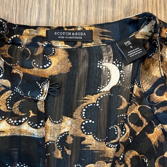 Women's Scotch & Soda Print Ruffle Sleeve Popover Blouse - Sz Small - Picture 4 of 6